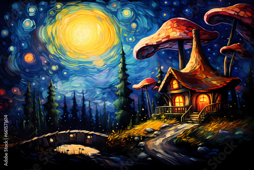 Mushroom Impressionist Landscape Painting 