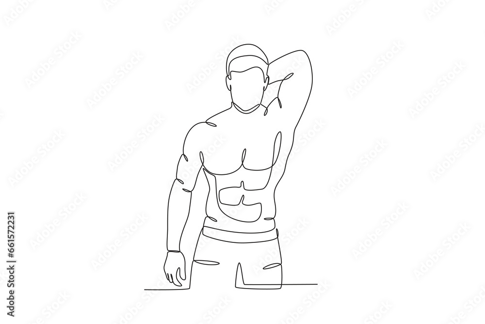 A muscular male athlete. Bodybuilding one-line drawing