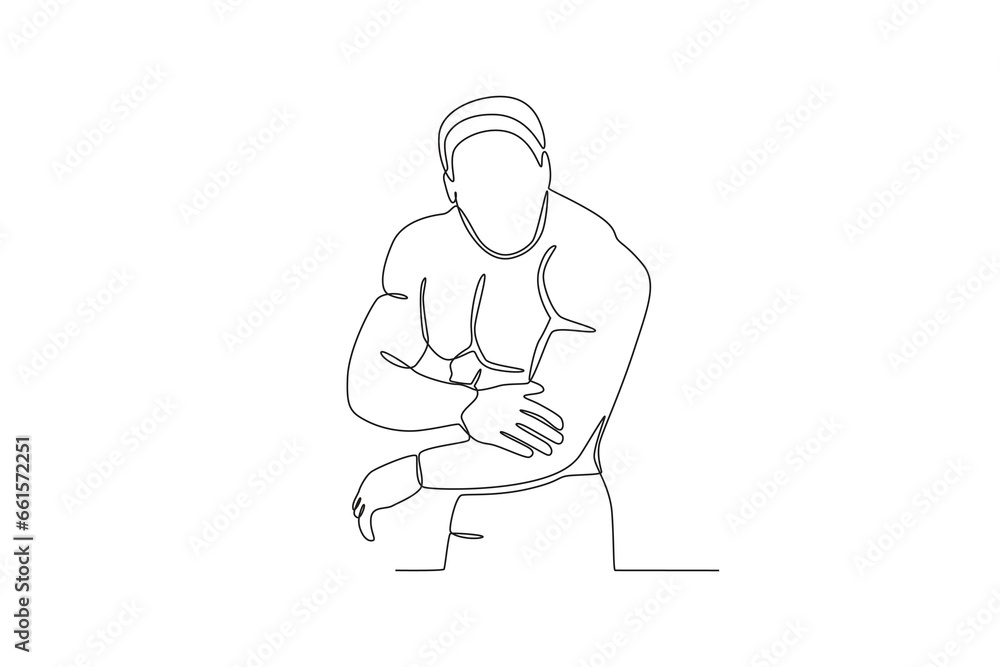 A muscular man poses cool. Bodybuilding one-line drawing A muscular man poses cool. Bodybuilding one-line drawing