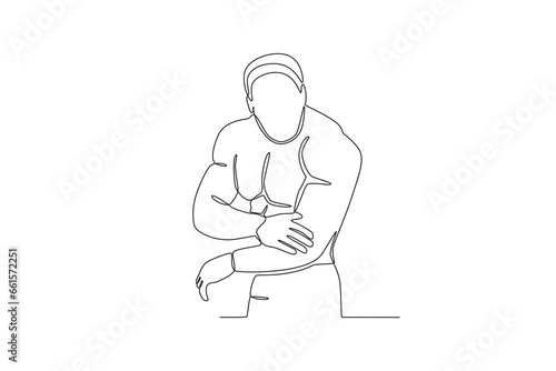 A muscular man poses cool. Bodybuilding one-line drawing