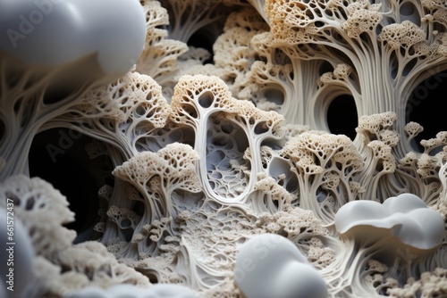 Nature's poetry in motion as close-ups unveil organic intricacies, natural textures of mycelium. photo