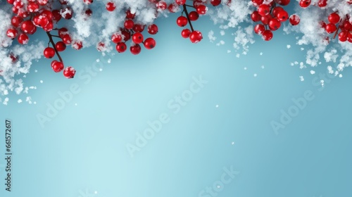 Photo of berries covered in snow against a blue background