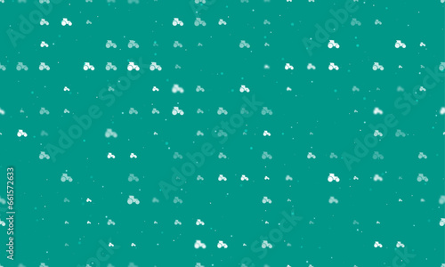 Seamless background pattern of evenly spaced white tractor symbols of different sizes and opacity. Vector illustration on teal background with stars
