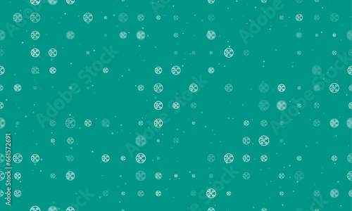 Seamless background pattern of evenly spaced white electrical board symbols of different sizes and opacity. Vector illustration on teal background with stars