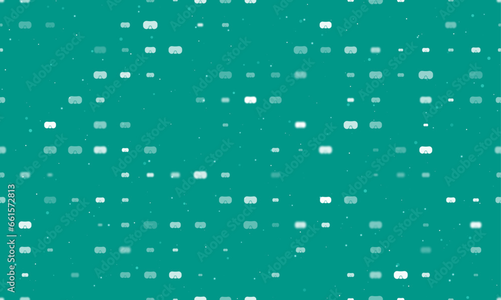 Seamless background pattern of evenly spaced white diving goggles symbols of different sizes and opacity. Vector illustration on teal background with stars Seamless background pattern of evenly spaced white diving goggles symbols of different sizes and opacity. Vector illustration on teal background with stars