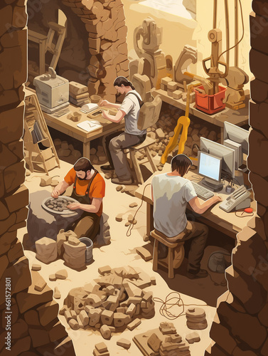 An Illustration of a Researcher 3D Printing Archaeological Artifacts for Study