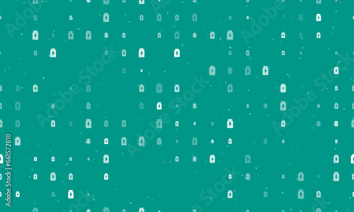 Seamless background pattern of evenly spaced white power jar symbols of different sizes and opacity. Vector illustration on teal background with stars
