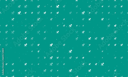Seamless background pattern of evenly spaced white nipple symbols of different sizes and opacity. Vector illustration on teal background with stars