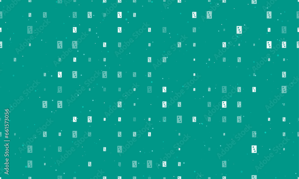 Seamless background pattern of evenly spaced white Three of Spades playing cards of different sizes and opacity. Vector illustration on teal background with stars Seamless background pattern of evenly spaced white Three of Spades playing cards of different sizes and opacity. Vector illustration on teal background with stars