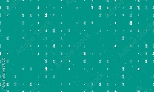 Seamless background pattern of evenly spaced white mouse symbols of different sizes and opacity. Vector illustration on teal background with stars