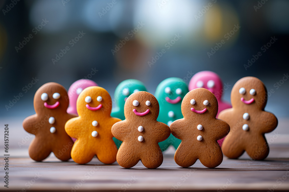 Homemade gingerbread cookies. Gingerbread man cookies in Christmas setting. Generative AI Homemade gingerbread cookies. Gingerbread man cookies in Christmas setting. Generative AI