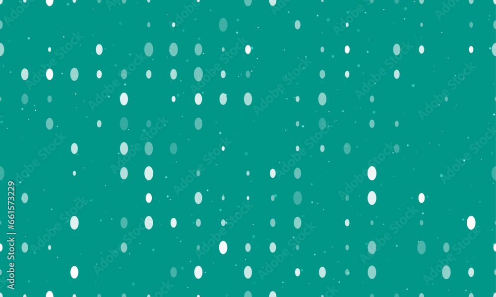 Seamless background pattern of evenly spaced white ellipse symbols of different sizes and opacity. Vector illustration on teal background with stars