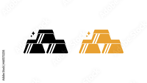 Set of gold bar icons, golden ingots stack outline and filled vector sign