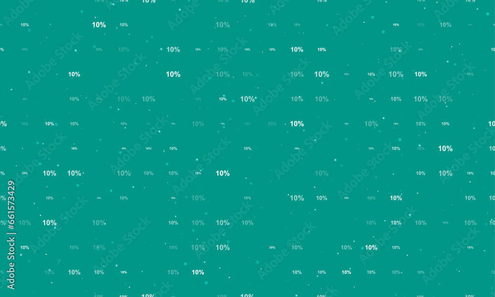 Seamless background pattern of evenly spaced white 10 percent symbols of different sizes and opacity. Vector illustration on teal background with stars Seamless background pattern of evenly spaced white 10 percent symbols of different sizes and opacity. Vector illustration on teal background with stars