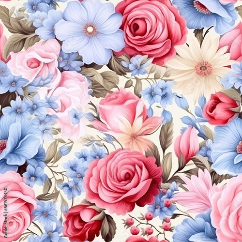 floral pattern with flowers, in the style of realistic usage of light and color, white background