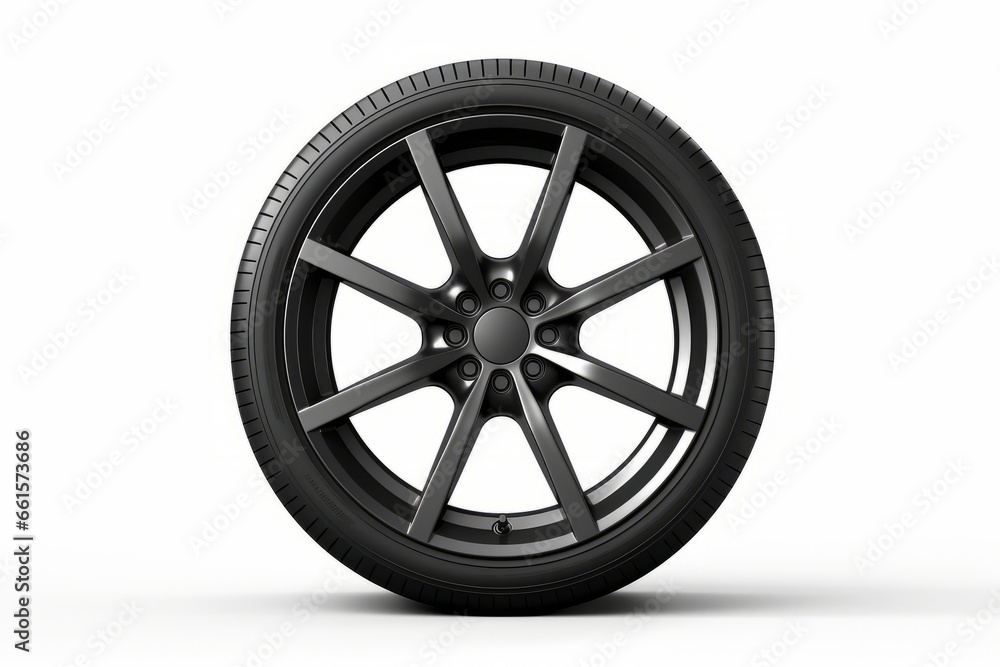 Black tire on white background with shadow effect photo.