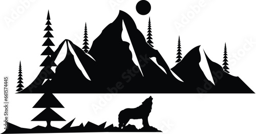 Mountain Svg - Mountain Clipart - Pine Tree Svg - Outdoors Svg - Mountain Silhouette - Cut File For Cricut, wolf Silhouette, wolf, birds Silhouette svg, png, jpg dxf, eps files