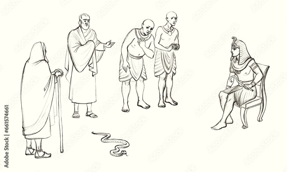 Moses and Aaron before Pharaoh. Pencil drawing Moses and Aaron before Pharaoh. Pencil drawing