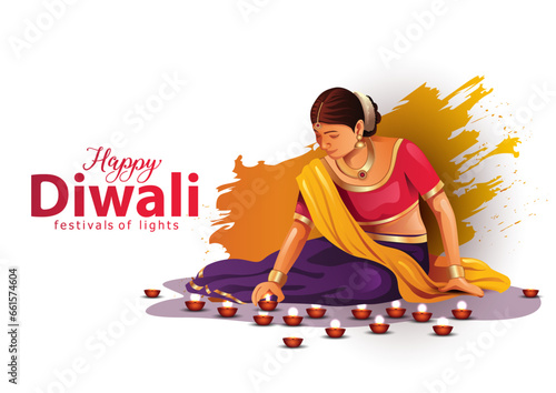 Indian festival of Diwali celebration background with decorated Diya. abstract vector illustration design.