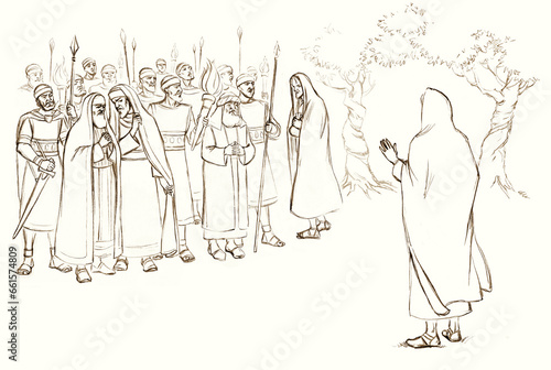 Принти на полотні Pharisees and high priests with soldiers in Gethsemane