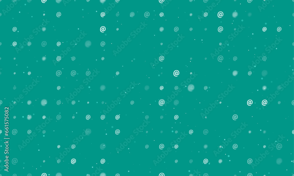 Seamless background pattern of evenly spaced white at symbols of different sizes and opacity. Vector illustration on teal background with stars