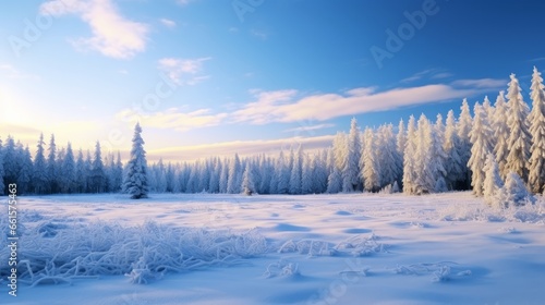 Photo of a winter landscape with trees covered in snow © mattegg
