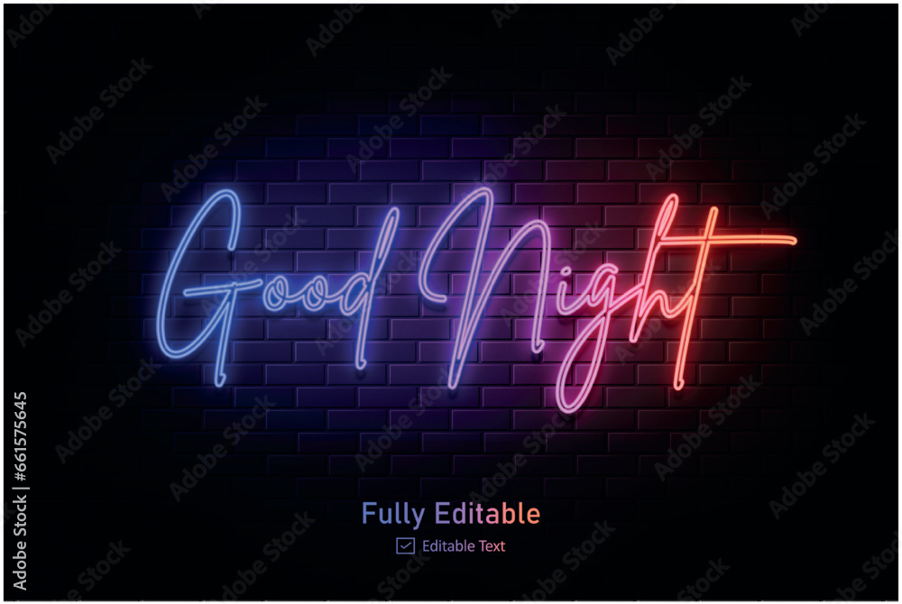 Vector neon effect logo for neon text effect and neon light night party editable text & font Vector neon effect logo for neon text effect and neon light night party editable text & font