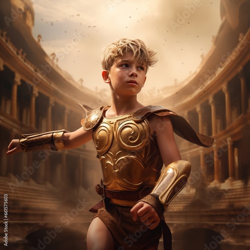 Heroic Roman Warrior in Gilded Armor - generative ai photo