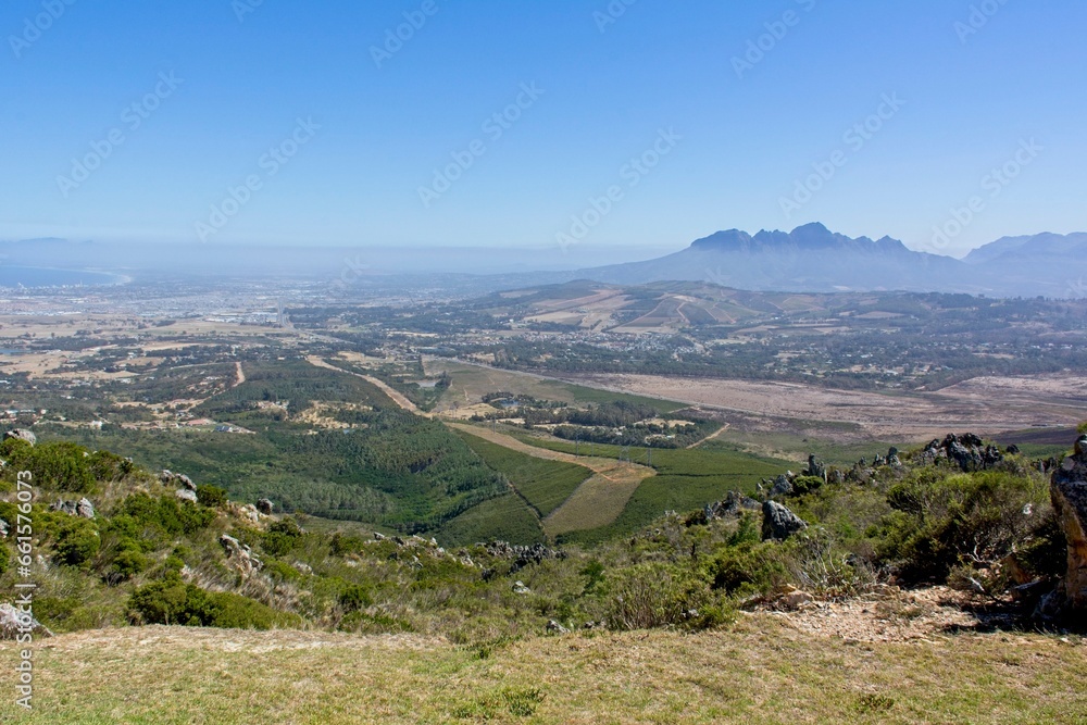 Scenic view toward Cape Town fron Sir Lowry Pass, western cape province, south africa