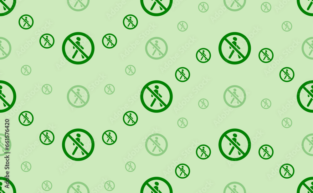 Seamless pattern of large and small green pedestrian traffic prohibited signs. The elements are arranged in a wavy. Vector illustration on light green background Seamless pattern of large and small green pedestrian traffic prohibited signs. The elements are arranged in a wavy. Vector illustration on light green background