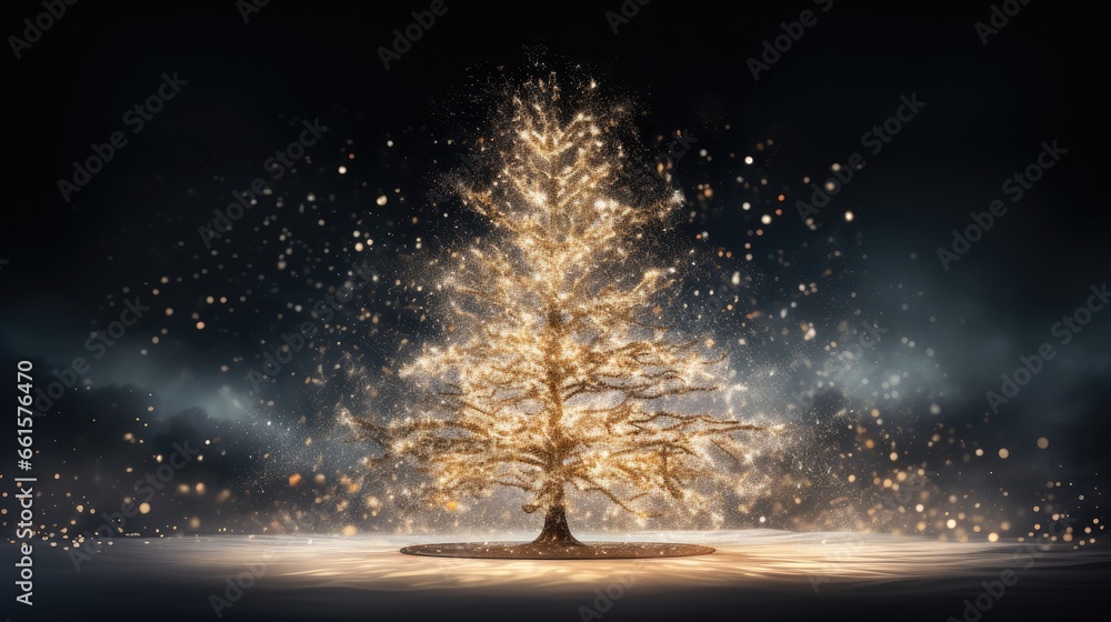Naklejka premium Twinkling magic! A sparkler Christmas tree on a black background illuminates the festive night
