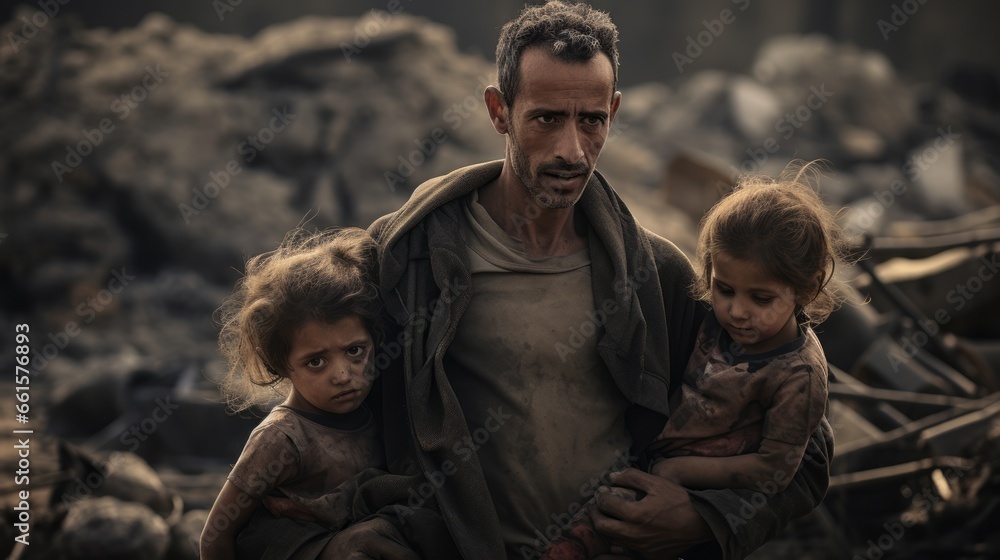 dad with his kids victim of war