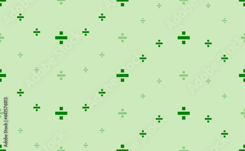 Seamless pattern of large and small green division symbols. The elements are arranged in a wavy. Vector illustration on light green background