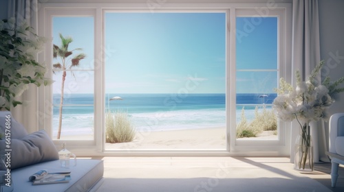 ocean view from the large glass door of the house