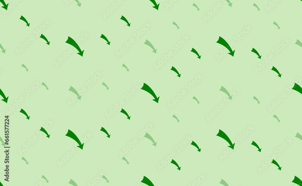 Seamless pattern of large and small green down arrows. The elements are arranged in a wavy. Vector illustration on light green background Seamless pattern of large and small green down arrows. The elements are arranged in a wavy. Vector illustration on light green background