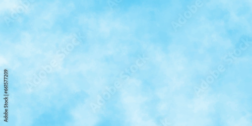 Defocused and blurry wet ink effect sky blue color watercolor background, blurred and grainy Blue powder explosion on white background, Fluffy, puffy, fresh and shiny clouds on a windy sky. 