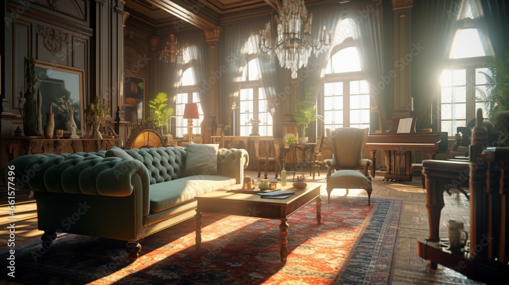 Victorian interior design living room.Generative AI - obrazy, fototapety, plakaty 