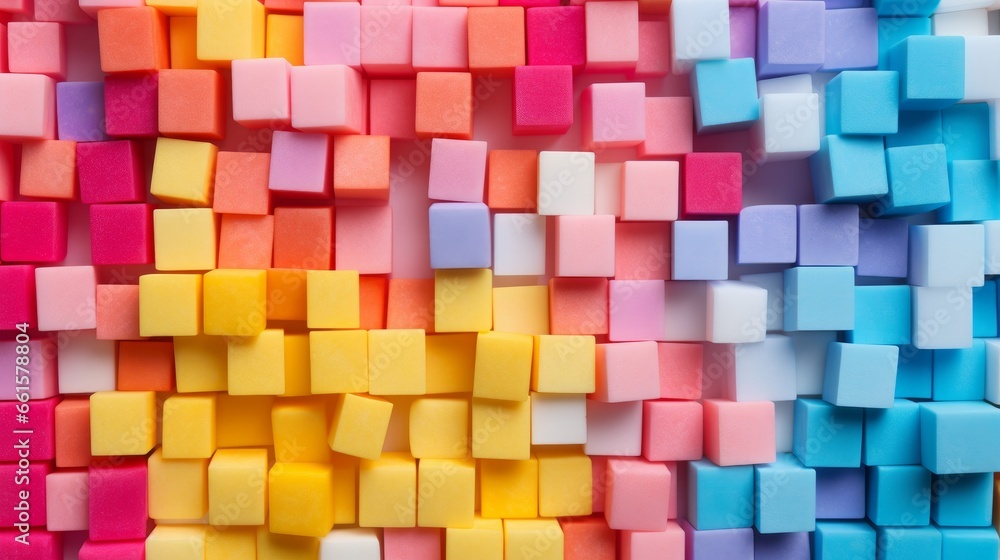 Numerous multi-colored toy blocks assembled to create a single large square shape when viewed from above, illustrating the realms of play, leisure, and recreation Numerous multi-colored toy blocks assembled to create a single large square shape when viewed from above, illustrating the realms of play, leisure, and recreation