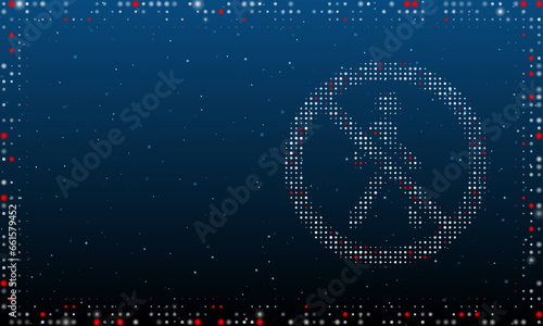 On the right is the pedestrian traffic prohibited symbol filled with white dots. Abstract futuristic frame of dots and circles. Vector illustration on blue background with stars