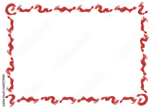 かわいい龍の赤色フレームイラスト