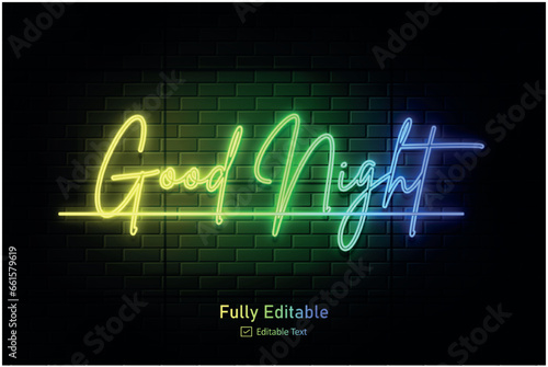 Vector neon effect logo for neon text effect and neon light night party editable text & font