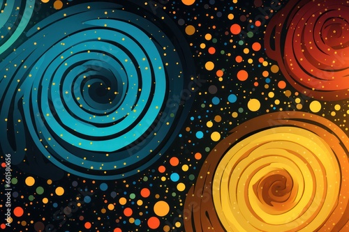 abstract background with circles, swirl and colorful dots. Vintage psychedelic vinyl music poster.