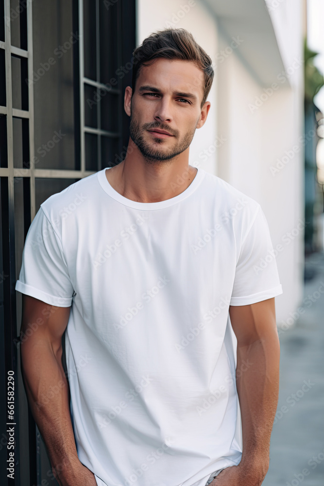 Man in a white T-shirt mock up Man in a white T-shirt mock up
