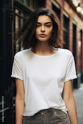 Young woman wearing a white T-shirt mock up