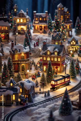 Christmas village with snow display