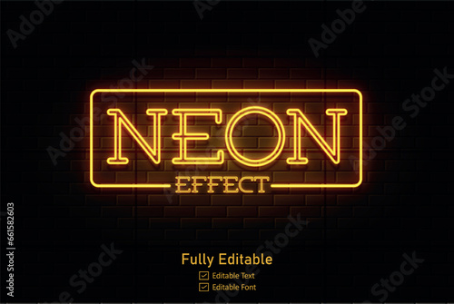 Vector neon effect logo for neon text effect and neon light night party editable text   font