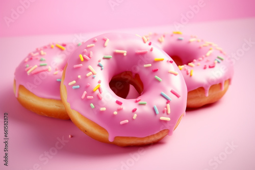 Pink donut pastries with sugar sprinkles