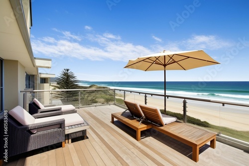 Stunning coastal residence with a beautiful beachfront location. Generative AI