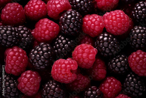 Obraz na płótnie Blackberries and raspberries in a background w salonie