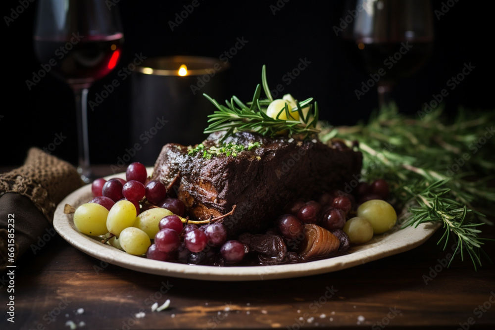 lamb chops with wine and grapes, generative ai